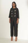 Buy_Febo6_Black Silk Organza Sequin, Primrose Round Embellished Jacket And Pant Set _Online_at_Aza_Fashions