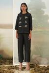 Buy_FEBO6_Black Silk Organza Plain Pant  _at_Aza_Fashions