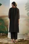 Shop_Febo6_Black Silk Organza Floral, Zari Round Kurta Set _at_Aza_Fashions