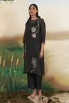 Buy_Febo6_Black Silk Organza Floral, Zari Round Kurta Set _Online_at_Aza_Fashions