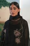 Febo6_Black Silk Organza Floral, Zari Round Kurta Set _at_Aza_Fashions