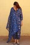 Gulabo Jaipur_Blue Cotton Floral Notched Print Kurta Set_Online_at_Aza_Fashions