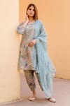 Buy_Gulabo Jaipur_Blue Cotton Printed Floral Notched Kurta Set_at_Aza_Fashions