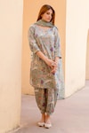 Shop_Gulabo Jaipur_Blue Cotton Printed Floral Notched Kurta Set_at_Aza_Fashions