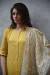 I Am Design_Yellow Satin Linen Kurta Set _at_Aza_Fashions