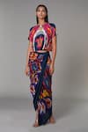 Buy_Saaksha & Kinni_Multi Color Satin And Cotton Silk Abstract Print, Mirror & Thread Round Blouse _at_Aza_Fashions