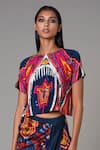 Saaksha & Kinni_Multi Color Satin And Cotton Silk Abstract Print, Mirror & Thread Round Blouse _Online_at_Aza_Fashions