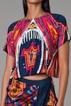 Buy_Saaksha & Kinni_Multi Color Satin And Cotton Silk Abstract Print, Mirror & Thread Round Blouse _Online_at_Aza_Fashions