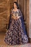 Buy_Basanti - Kapde Aur Koffee_Blue Viscose Organza Printed Floral Pattern Corset Lehenga Set For Women_at_Aza_Fashions