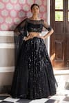 Buy_Basanti - Kapde Aur Koffee_Black Georgette Embroidered Sequins Boat Lehenga Set For Women_at_Aza_Fashions