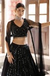 Shop_Basanti - Kapde Aur Koffee_Black Blouse: Velvet Embroidered Sequins V Neck Lehenga Set For Women_Online_at_Aza_Fashions