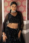 Basanti - Kapde Aur Koffee_Black Blouse Velvet Embroidered Sequins V Neck Lehenga Set _at_Aza_Fashions