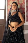 Shop_Basanti - Kapde Aur Koffee_Black Blouse: Velvet Embroidered Sequins V Neck Lehenga Set For Women_at_Aza_Fashions