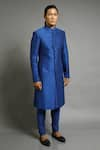 Abhishek Gupta_Blue Chanderi Textured Bandhgala _Online_at_Aza_Fashions