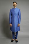 Abhishek Gupta_Blue Chanderi Applique Embroidered Bandhgala _Online_at_Aza_Fashions