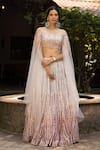 Buy_Basanti - Kapde Aur Koffee_Pink Net Embellishment Sequin And Beads One Shoulder Blouse & Lehenga Set _at_Aza_Fashions