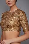 Buy_RI.Ritu Kumar_Gold Viscose Embellished Blouse _at_Aza_Fashions