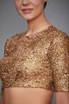 Buy_RI.Ritu Kumar_Gold Viscose Embellished Blouse _Online_at_Aza_Fashions