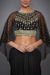 Buy_RI.Ritu Kumar_Black Net Embroidered Cropped Cape Blouse _at_Aza_Fashions