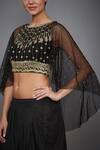 RI.Ritu Kumar_Black Net Embroidered Cropped Cape Blouse _Online_at_Aza_Fashions