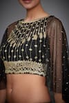 Shop_RI.Ritu Kumar_Black Net Embroidered Cropped Cape Blouse _Online_at_Aza_Fashions