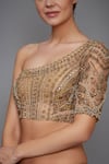 Buy_RI.Ritu Kumar_Gold Net One Shoulder Blouse _at_Aza_Fashions
