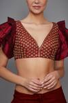RI.Ritu Kumar_Red Silk Dupion Embroidered Blouse _Online_at_Aza_Fashions