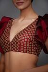 Buy_RI.Ritu Kumar_Red Silk Dupion Embroidered Blouse _Online_at_Aza_Fashions