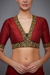 Buy_RI.Ritu Kumar_Maroon Silk Dupion Embroidered Blouse _at_Aza_Fashions