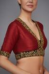 RI.Ritu Kumar_Maroon Silk Dupion Embroidered Blouse _Online_at_Aza_Fashions