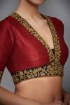 Buy_RI.Ritu Kumar_Maroon Silk Dupion Embroidered Blouse _Online_at_Aza_Fashions