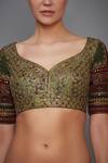 Buy_RI.Ritu Kumar_Green Silk Dupion Leaf Neck Embroidered Blouse _at_Aza_Fashions