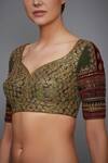 RI.Ritu Kumar_Green Silk Dupion Leaf Neck Embroidered Blouse _Online_at_Aza_Fashions