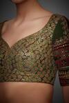 Buy_RI.Ritu Kumar_Green Silk Dupion Leaf Neck Embroidered Blouse _Online_at_Aza_Fashions