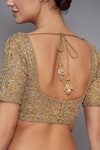 Shop_RI.Ritu Kumar_Beige Silk Satin Leaf Neck Blouse _at_Aza_Fashions