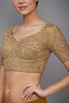 RI.Ritu Kumar_Beige Silk Satin Leaf Neck Blouse _Online_at_Aza_Fashions