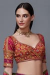 Buy RI.Ritu Kumar Pink Silk Satin Embroidery Leaf Neck Blouse at Aza Fashions Buy_RI.Ritu Kumar_Pink Silk Satin Embroidery Leaf Neck Blouse _at_Aza_Fashions