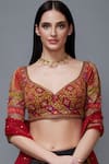 Buy_RI.Ritu Kumar_Red Silk Satin Embroidery Leaf Neck Blouse _at_Aza_Fashions