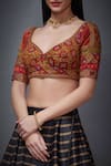 RI.Ritu Kumar_Red Silk Satin Embroidery Leaf Neck Blouse _Online_at_Aza_Fashions