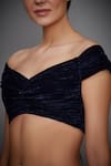 Buy_RI.Ritu Kumar_Blue Viscose Velvet Embroidery V Neck Blouse _Online_at_Aza_Fashions