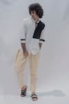 Bohame_White Cotton Linen Colorblock Shirt _Online_at_Aza_Fashions