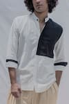 Bohame_White Cotton Linen Colorblock Shirt _at_Aza_Fashions