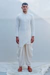 Buy_Bohame_White Cotton Chanderi Asymmetric Kurta And Dhoti Pant Set _at_Aza_Fashions