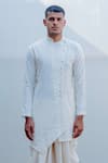 Buy_Bohame_White Cotton Chanderi Asymmetric Kurta And Dhoti Pant Set _Online_at_Aza_Fashions