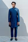 Buy_Bohame_Blue Cotton Silk Sherwani Set _at_Aza_Fashions