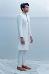 Bohame_White Silk Sherwani Set _Online_at_Aza_Fashions