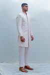 Bohame_Peach Silk Sherwani Set _Online_at_Aza_Fashions