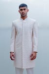 Shop_Bohame_Peach Silk Sherwani Set _Online_at_Aza_Fashions