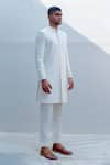 Bohame_White Silk Sherwani Set _Online_at_Aza_Fashions