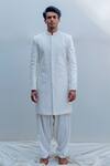 Buy_Bohame_White Silk Sherwani Set_at_Aza_Fashions